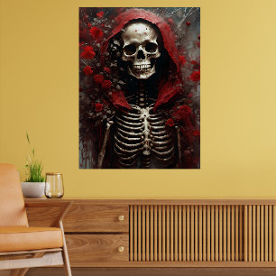 Skeleton i Red Cape med Flowers Poster