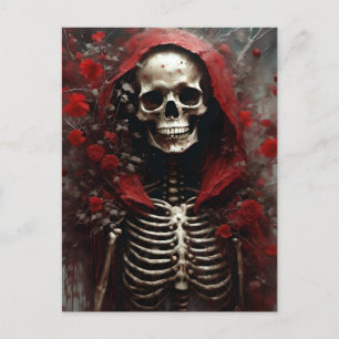 Skeleton i Red Cape med Flowers Vykort