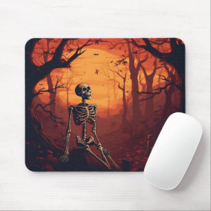 Skeleton i Spooky Forest Halloween Träd Musmatta