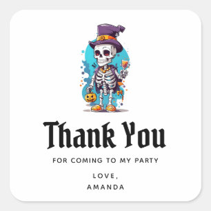 Skeleton i Top hat Halloween fest Tack Fyrkantigt Klistermärke