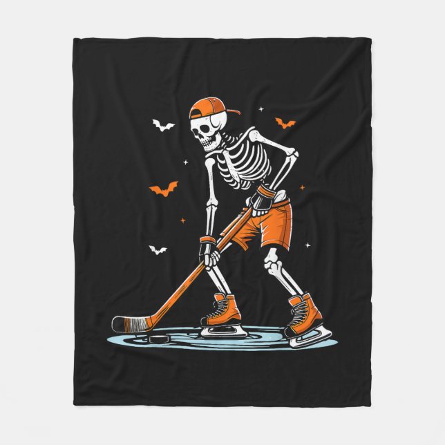 Skeleton Ice Hockey Halloween Boys Funny Halloween Fleecefilt (Framsidan)