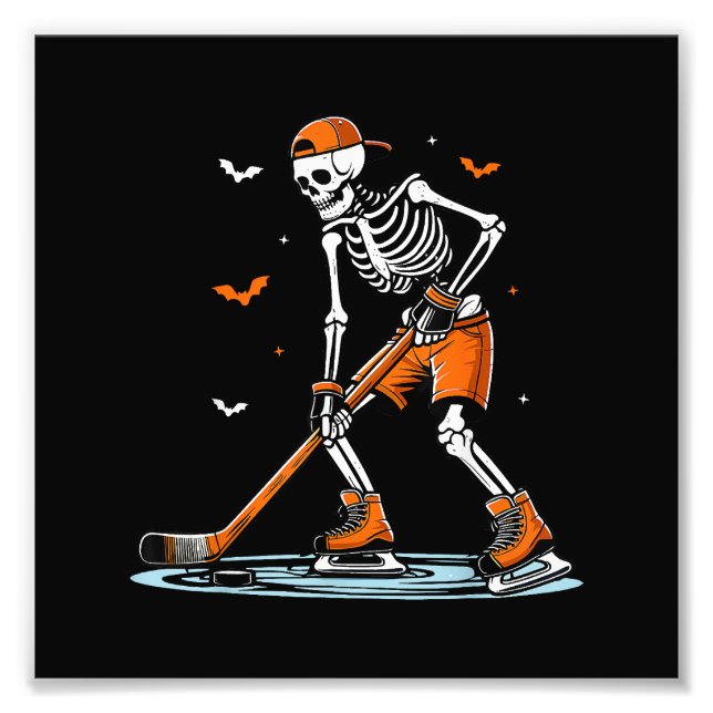 Skeleton Ice Hockey Halloween Boys Funny Halloween Fototryck (Framsidan)
