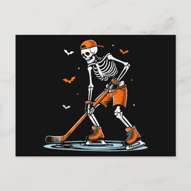 Skeleton Ice Hockey Halloween Boys Funny Halloween Helg Vykort (Framsida)