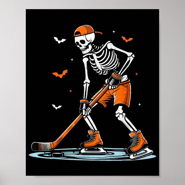 Skeleton Ice Hockey Halloween Boys Funny Halloween Poster (Framsidan)