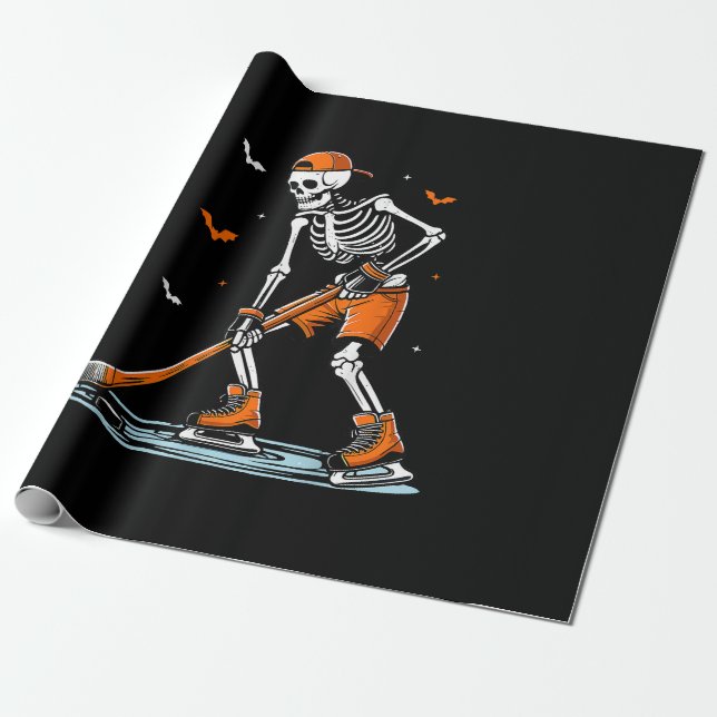 Skeleton Ice Hockey Halloween Boys Funny Halloween Presentpapper (Utrullad)