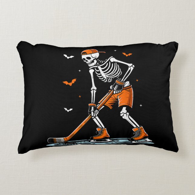 Skeleton Ice Hockey Halloween Boys Funny Halloween Prydnadskudde (Framsidan)