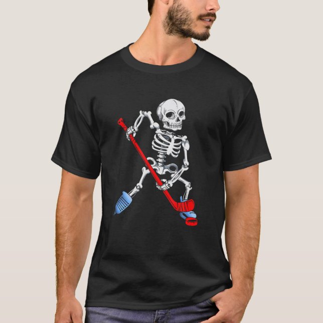 Skeleton Ice Hockey Halloween Hockey T Shirt (Framsida)