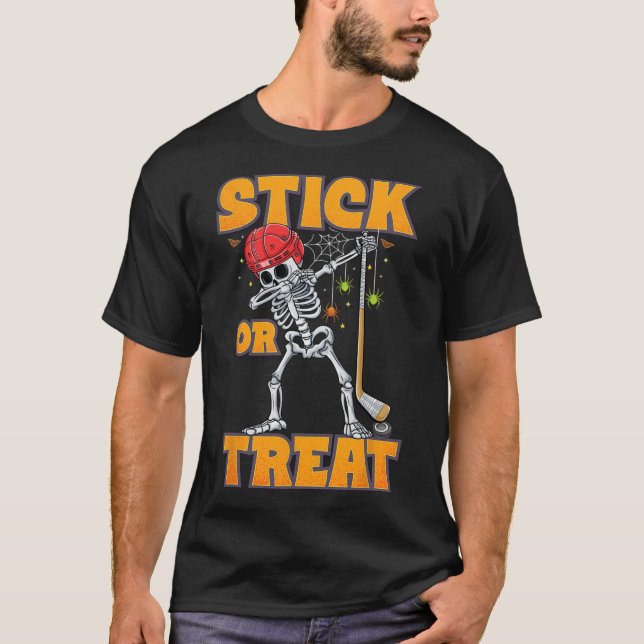 Skeleton Ice Hockey Player Halloween Costume Boys T Shirt (Framsida)