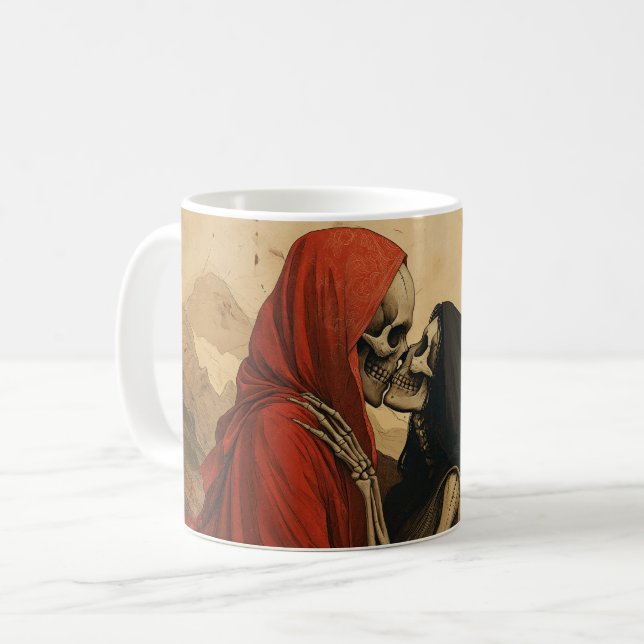 Skeleton in Love - Vintage dark Art Kaffemugg (Framsida vänster)