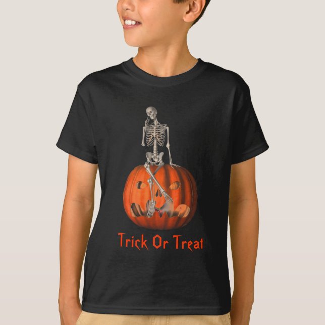 Skeleton Jack o lantern Cute Halloween T-shirt (Framsida)