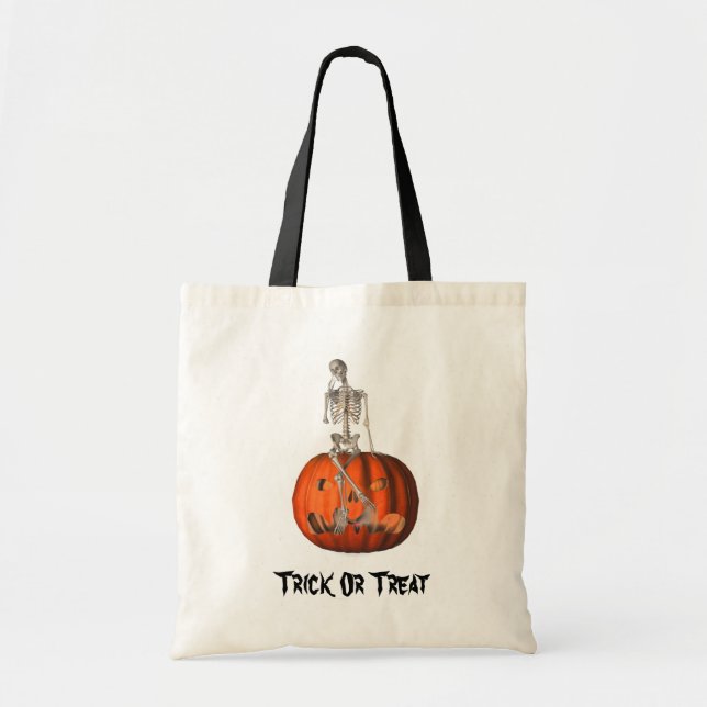 Skeleton Jack o lantern Halloween Funny Tote Bag Tygkasse (Framsidan)