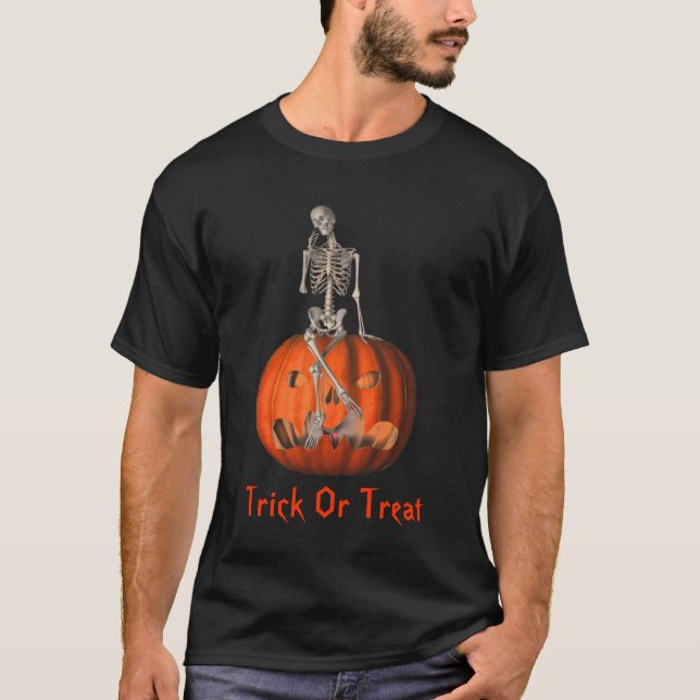 Skeleton Jack o lantern Halloween T-Shirt (Framsida)