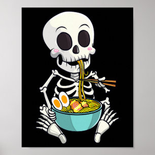 Skeleton Japansk Ramen Noodles Anime Halloween Co Poster