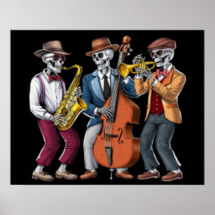Skeleton Jazz Musician Poster