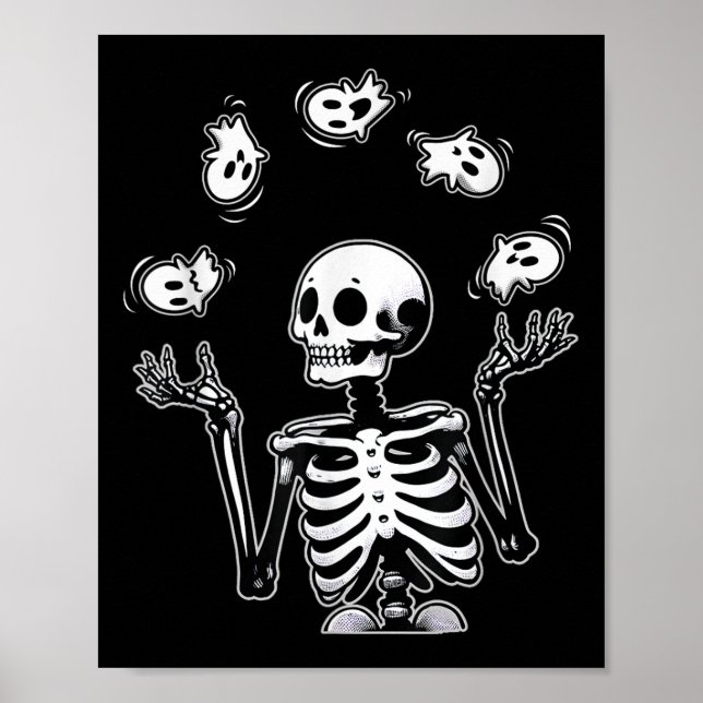 Skeleton Juggling Spöken Funny Halloween Costume Poster (Framsidan)