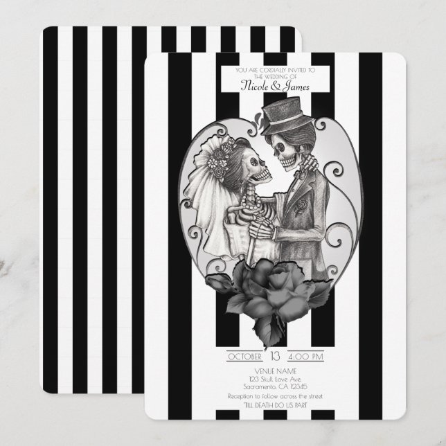 Skeleton Kärlek par Giftermål Dance Gothic Bröllop Inbjudningar (Fram/baksida)