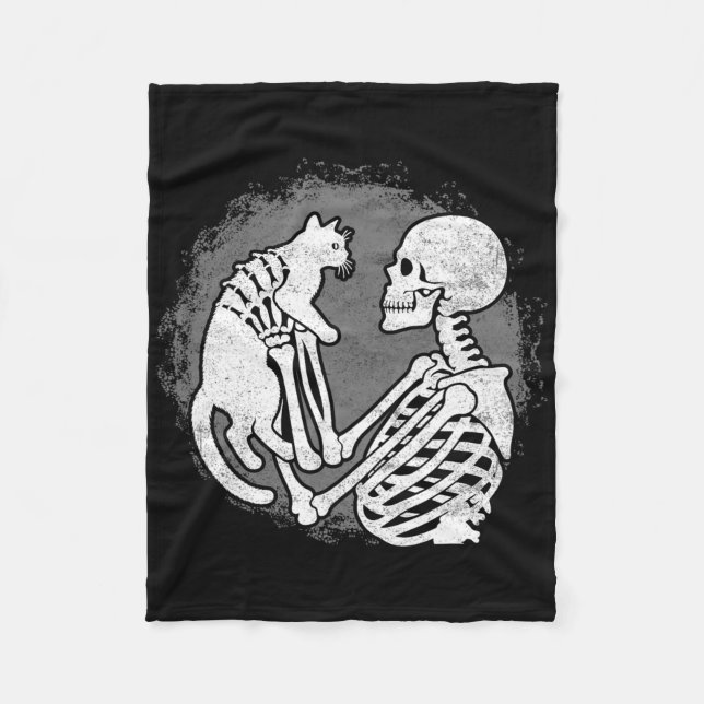 Skeleton Kat Skull Kattunge Cute Halloween Manar K Fleecefilt (Framsidan)