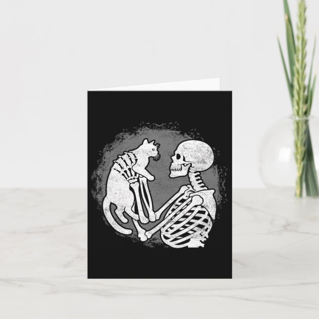 Skeleton Kat Skull Kattunge Cute Halloween Manar K Kort (Framsida)