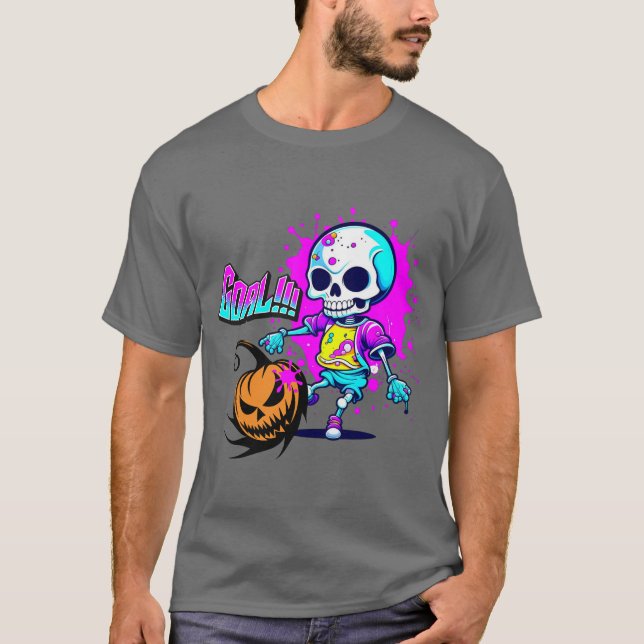 Skeleton Kick Pumpkin T Shirt (Framsida)