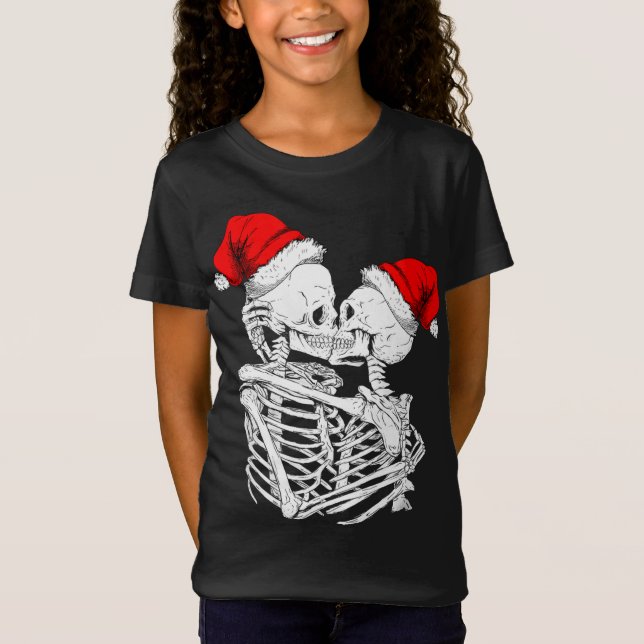 Skeleton Kissing jul Pajama Coola Skull Bones T Shirt (Framsida)