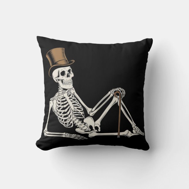 Skeleton lägger ner svarta halloween-accenter kudde (Framsida)