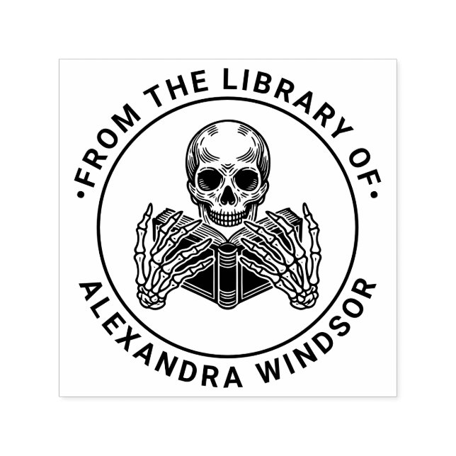 Skeleton Läser Bok #2 Bibliotek Bok Namn Självfärgande Stämpel (Design)