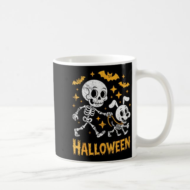 Skeleton Leads Dog Funny Skull Pet For Halloween C Kaffemugg (Höger)