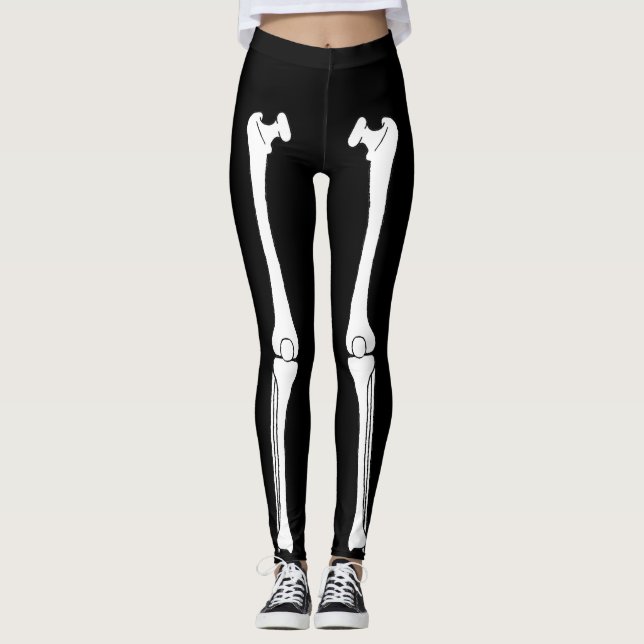 Skeleton Leg Bones Black Halloween Leggings (Framsida)