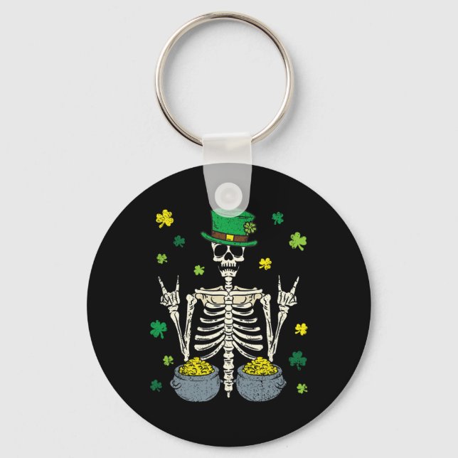 Skeleton Leprechaun St patricks day Shamrock Clove Nyckelring (Framsida)