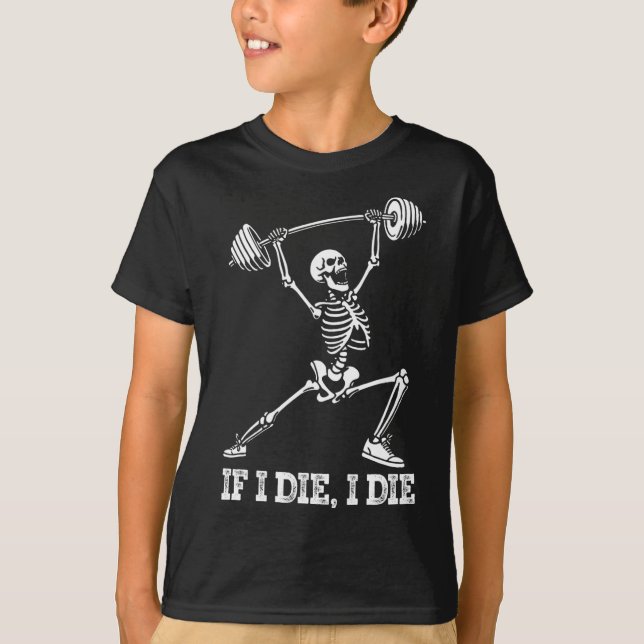 Skeleton Liiting Weights Workout Gym Älskare - om  T Shirt (Framsida)