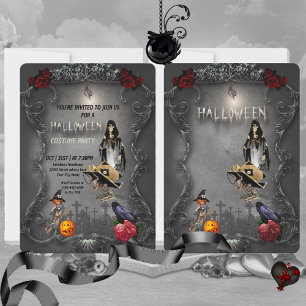 Skeleton lilla häxa och kråka inbjudningar