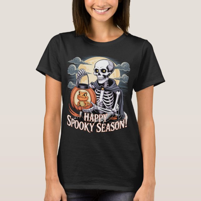 Skeleton & Lizard Halloween Lantern Art T Shirt (Framsida)