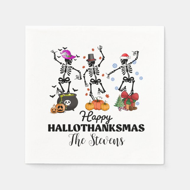 Skeleton Lycklig Hallothanksmas Pappersservett (Framsidan)