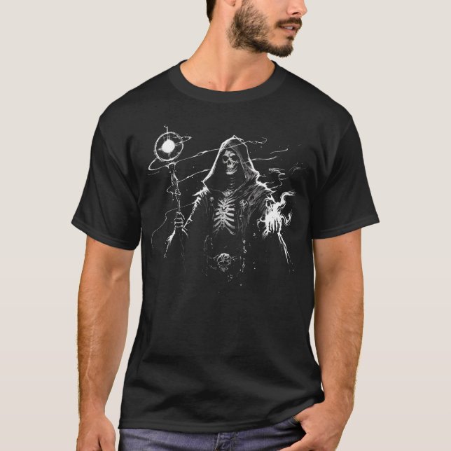 Skeleton Mage / Necromancer T Shirt (Framsida)