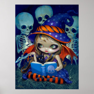 Skeleton Magic ART PRINT Halloween Witch Fairy Poster