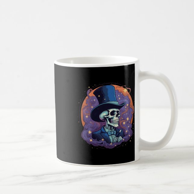 Skeleton Magician Top hat Stars Smoke Skull Hallow Kaffemugg (Höger)