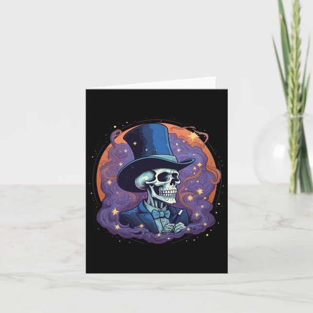 Skeleton Magician Top hat Stars Smoke Skull Hallow Kort (Framsida)