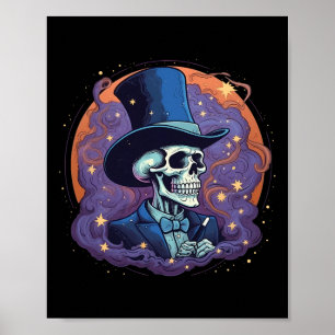 Skeleton Magician Top hat Stars Smoke Skull Hallow Poster