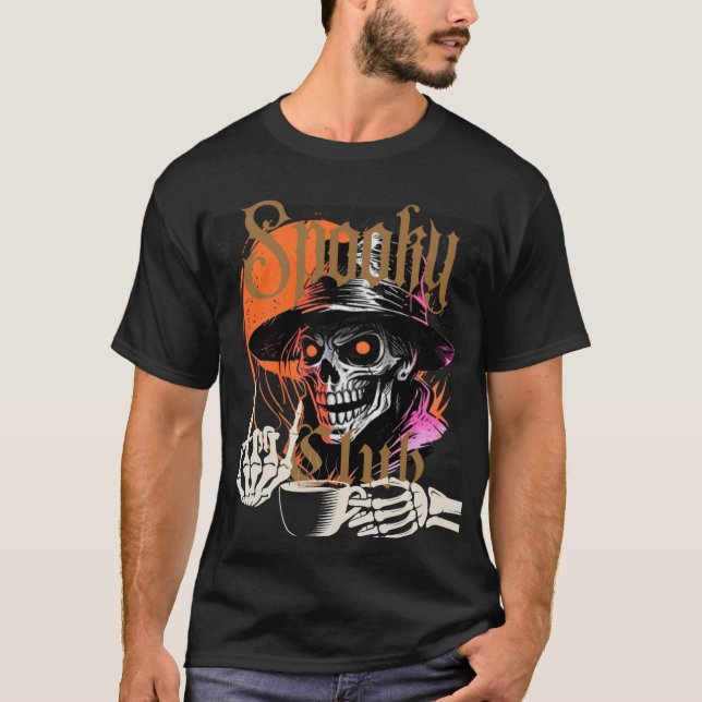 Skeleton Man Enjoying Coffee T Shirt (Framsida)