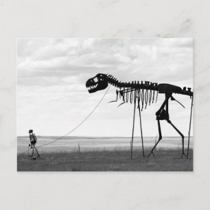 Skeleton man som går med skeleton dinosaur, SD Vykort