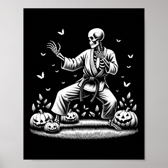 Skeleton Martial Art Karate Judo Player Halloween Poster (Framsidan)