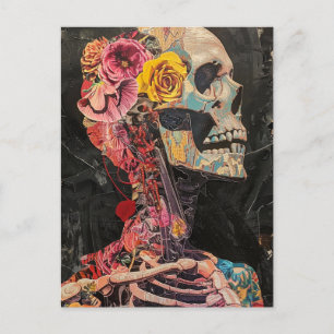 Skeleton med blommor vykort
