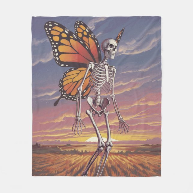 Skeleton med Butterfly Vingar Design Blanket Fleecefilt (Framsidan)