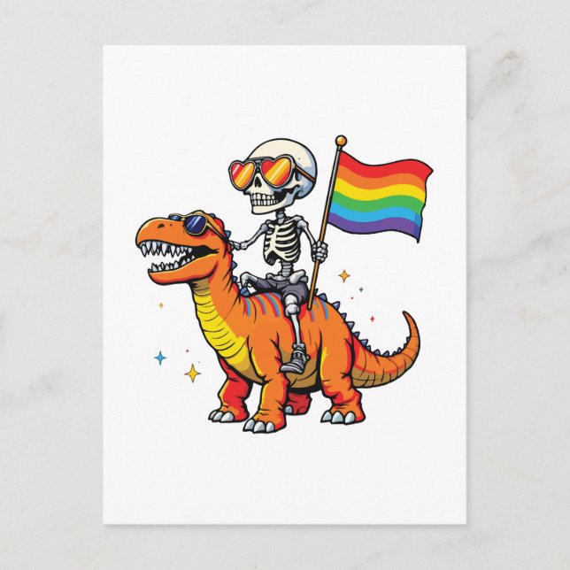 Skeleton med dinosaur Lgbtq Helg Vykort (Framsida)