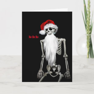 Skeleton med ett långt skäggigt julkort kort