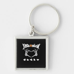 Skeleton med, halloween-design fyrkantig silverfärgad nyckelring
