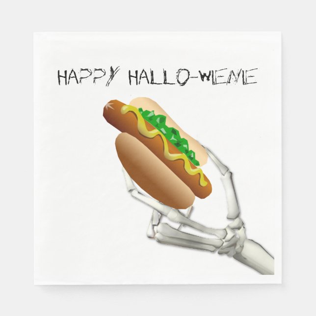 Skeleton med Hett Hund Halloween Pappra Napkins Pappersservett (Framsidan)