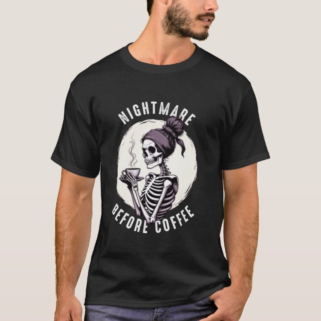 Skeleton med Hett kaffe Älskare Nightmare före Co T Shirt (Framsida)