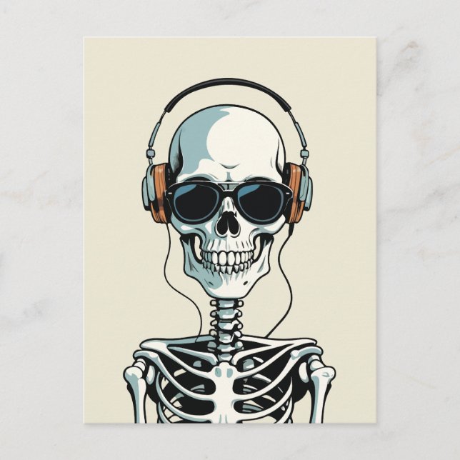 Skeleton med hörlurar vykort (Framsida)