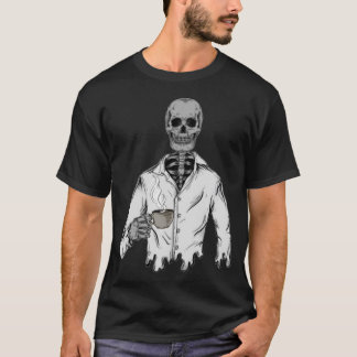 Skeleton med kaffe - happy halloween t shirt